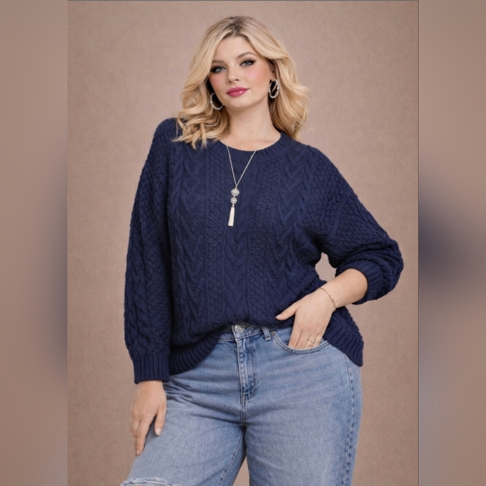 Joseph A. | Women's Navy Blue Sweater | Cableknit | XXL | NWT